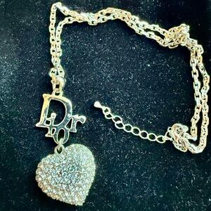 Dior Style Silver Crystal Heart Pendant Necklace